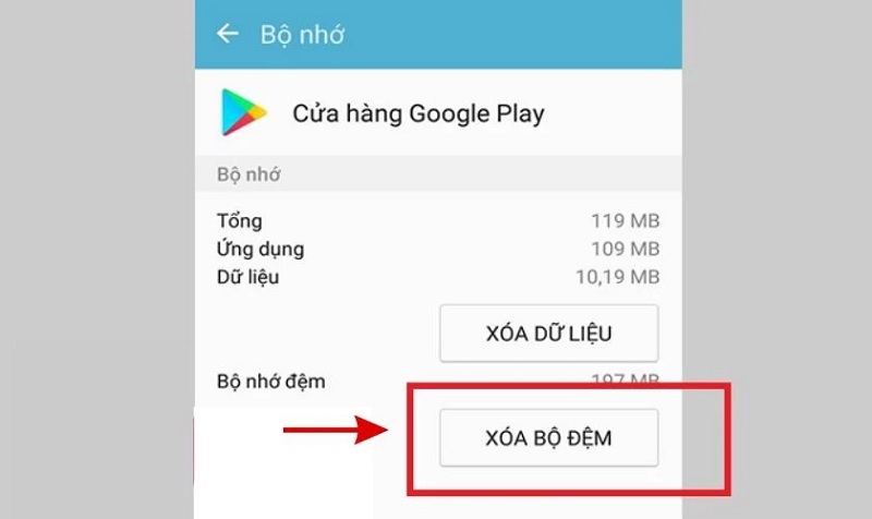 Chọn vào mục Xóa bộ đệm