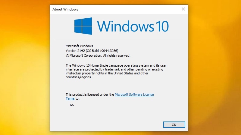 Cửa sổ hiển thị thông tin phiên bản Windows sau khi gõ lệnh winver Cửa sổ hiển thị thông tin phiên bản Windows sau khi gõ lệnh winver