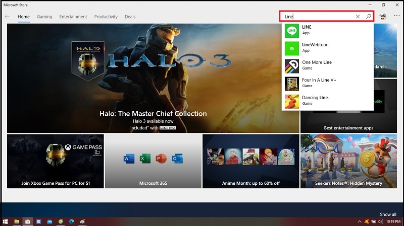 Nhập từ khóa Line tại ô tìm kiếm