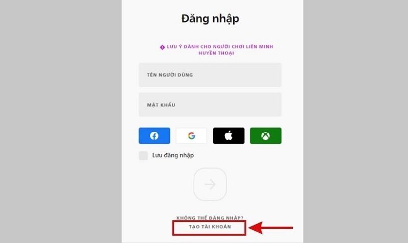 Chọn nút Tạo tài khoản