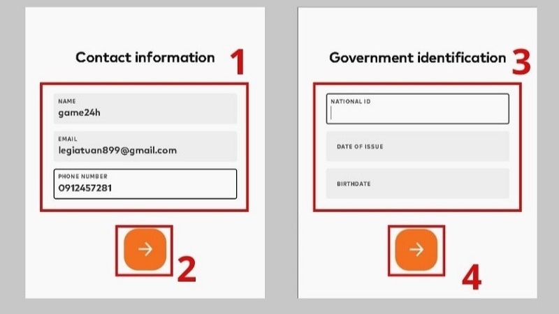 Nhập đầy đủ các thông tin yêu cầu vào