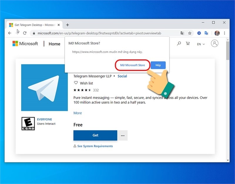 Nhấn vào nút Mở Microsoft Store