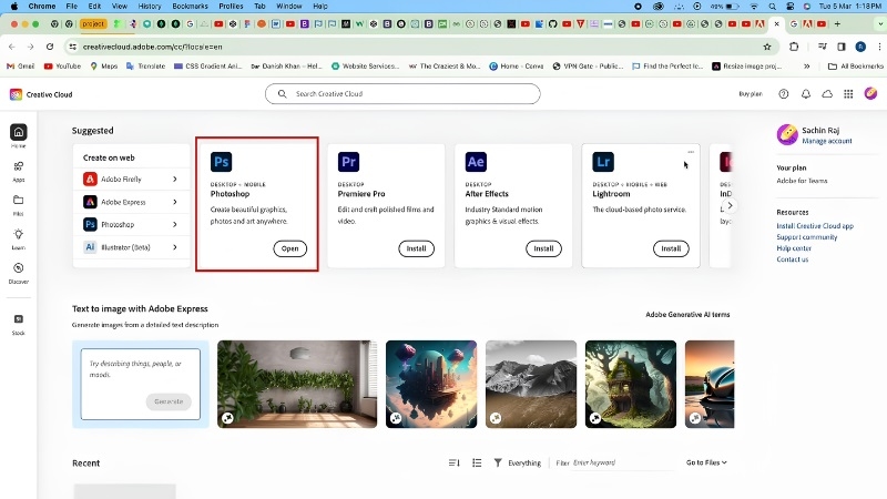 Các gói đăng ký Photoshop trên trang Adobe
