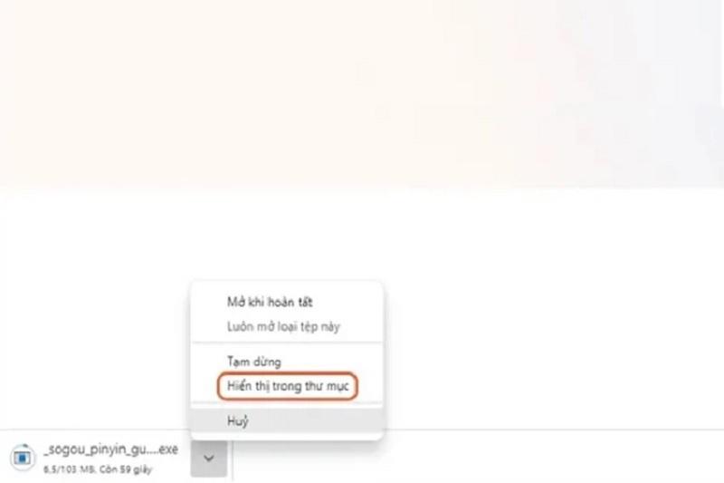 Chọn vào mục Hiển thị trong thư mục