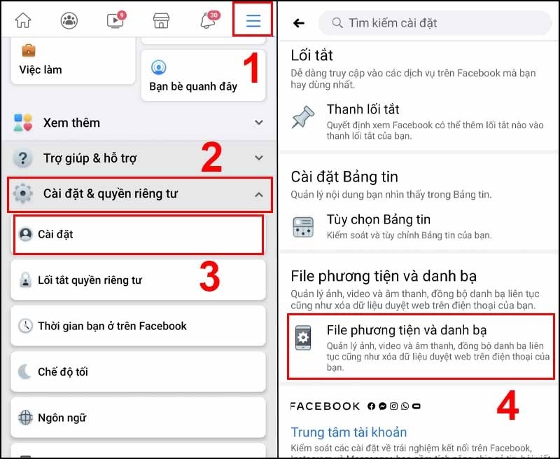 Chọn vào mục File phương tiện và danh bạ