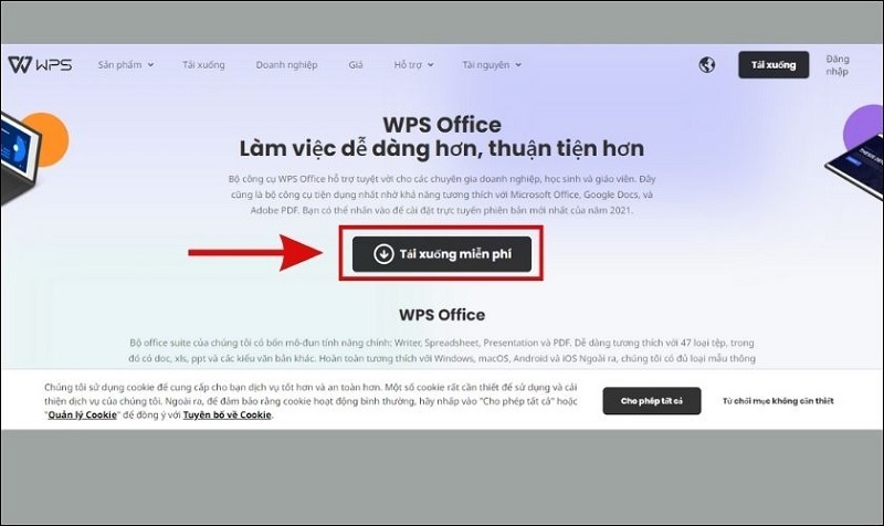 Chọn vào mục Tải xuống miễn phí