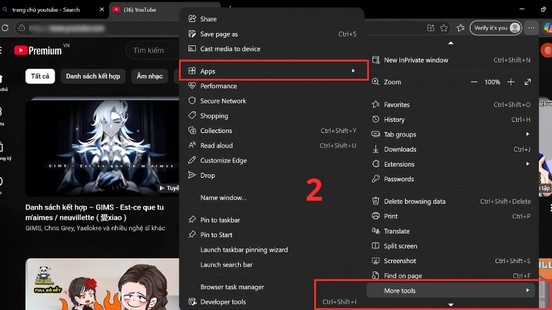 Chọn ứng dụng trong menu edge windows 11 Chọn ứng dụng trong menu edge windows 11