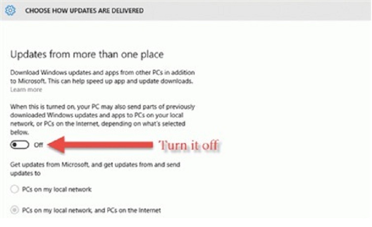 Tắt tính năng Update Delivery