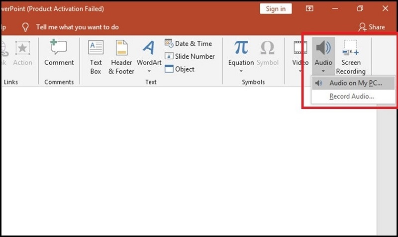 Chọn vào ô Audio >> Audio on My PC