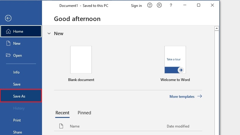 Tạo file bằng cách mở ứng dụng rồi Save As bước 2