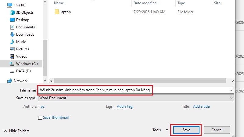 Tạo file bằng cách mở ứng dụng rồi Save As bước 3