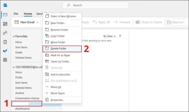 Cách xóa thư mục trong Outlook