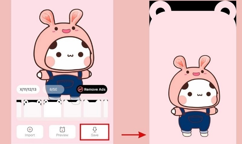 Nhấn Save để tải hình ảnh tai thỏ về máy
