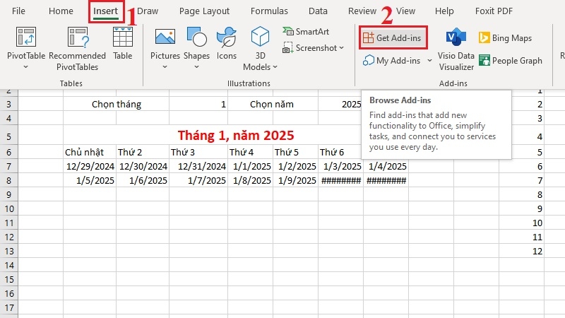 Mở cửa hàng tiện ích Add-ins trong Excel