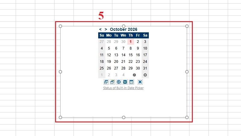 Lịch mini hiển thị cạnh bảng tính Excel