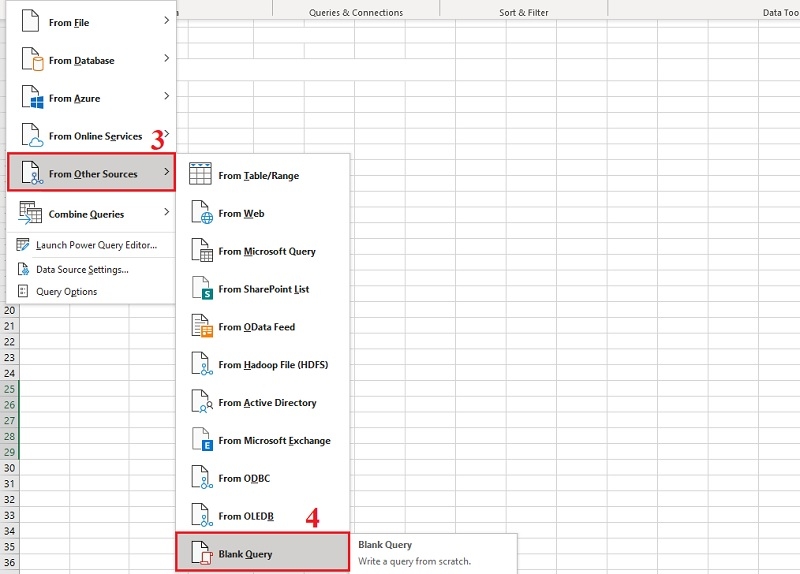 Chọn Blank Query trong Get Data