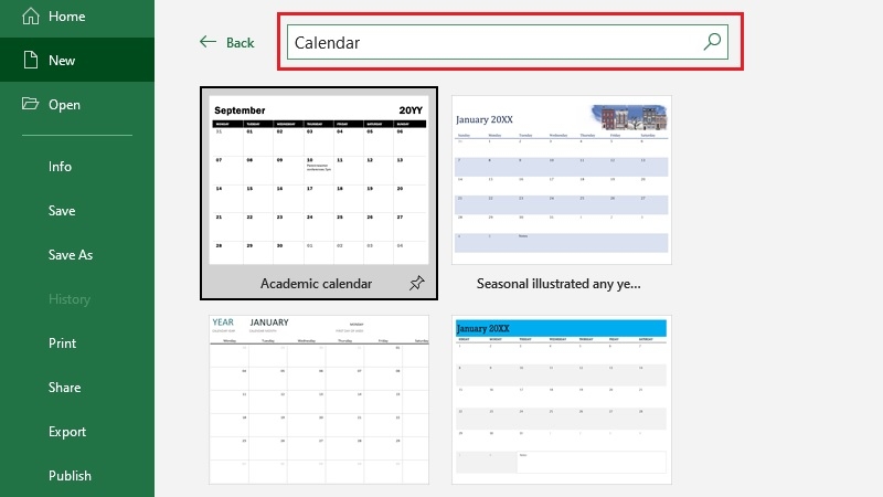 Tìm mẫu lịch bằng từ khóa Calendar
