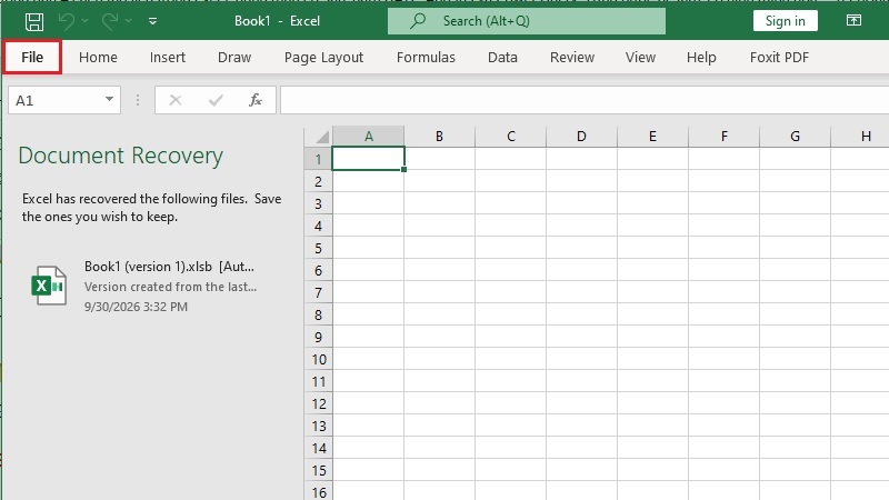 Mở menu File trong Excel để bắt đầu tạo lịch