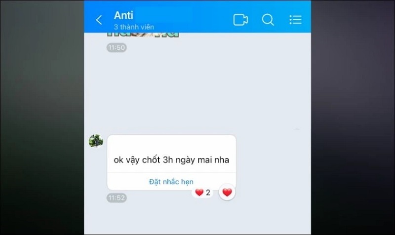 Mở cuộc trò chuyện hoặc nhóm chat bạn cần tạo nhắc hẹn