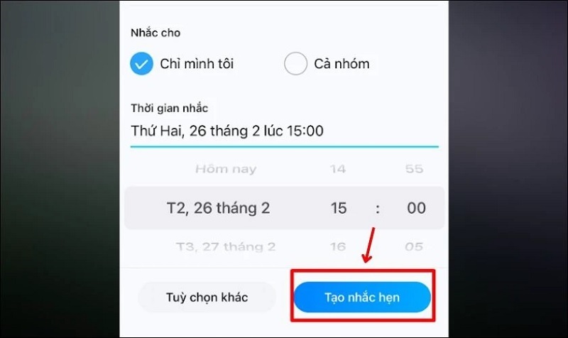 Nhấn vào nút Tạo nhắc hẹn