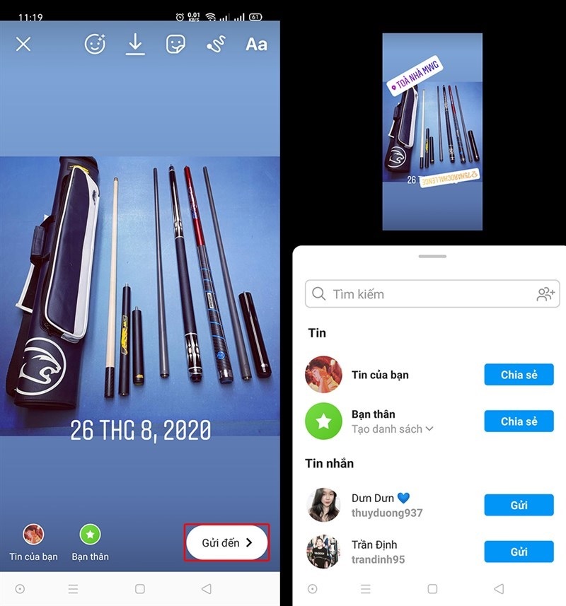 Chọn vào mục Gửi đến