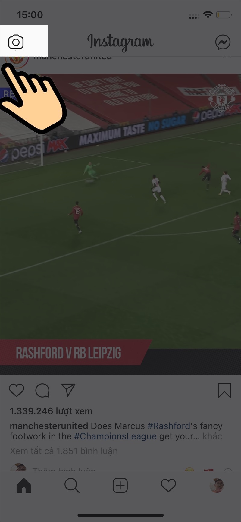 Nhấn vào biểu tượng Máy ảnh