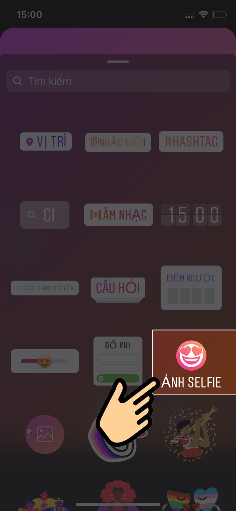 Chọn vào Ảnh Selfie