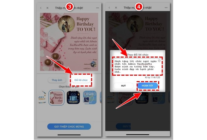 Chọn Gửi thiệp chúc mừng