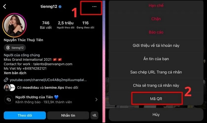 Nhấn vào mục Mã QR
