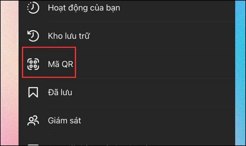 Chọn vào mục Mã QR