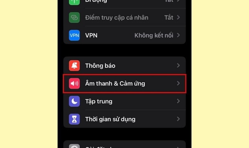 Chọn vào tính năng âm thanh & Cảm ứng