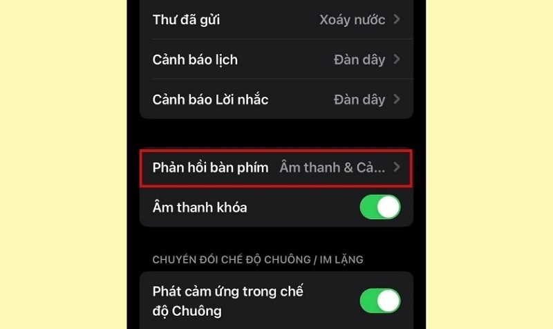 Chọn Phản hồi bàn phím
