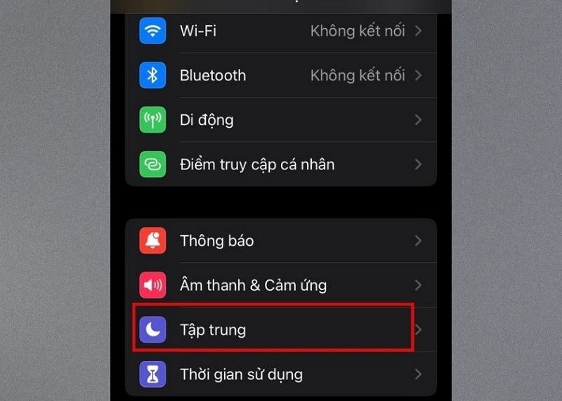 Nhấn vào tùy chọn Tập trung