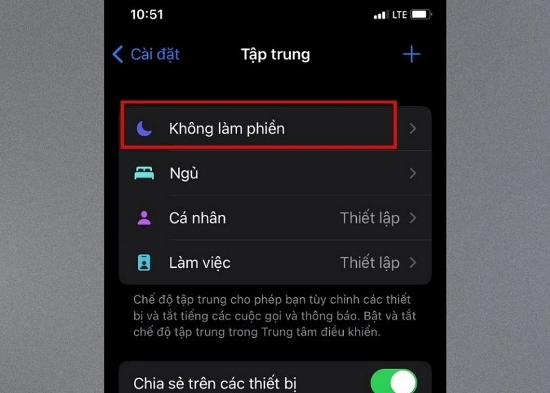 Chọn vào chế độ Không làm phiền
