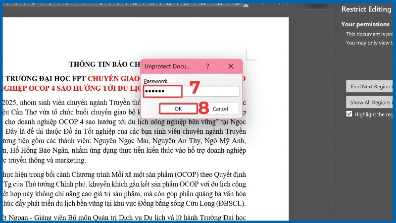 Nút Stop Protection trong Restrict Editing của Word bước 5 Nút Stop Protection trong Restrict Editing của Word bước 5
