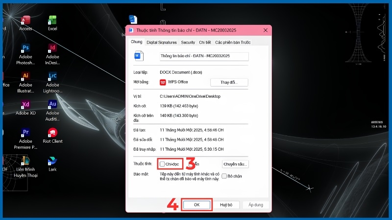 Bỏ dấu tích Read-only trong Properties của file Word bước 3 Bỏ dấu tích Read-only trong Properties của file Word bước 3