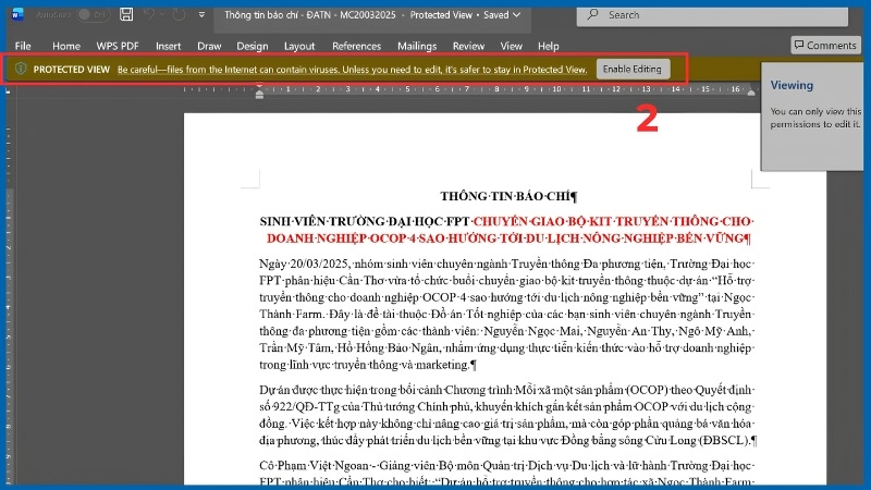 Bấm Enable Editing để tắt Read Only trong Word bước 2 Bấm Enable Editing để tắt Read Only trong Word bước 2