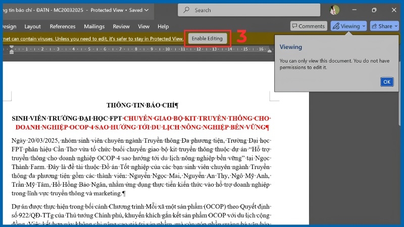 Bấm Enable Editing để tắt Read Only trong Word bước 3 Bấm Enable Editing để tắt Read Only trong Word bước 3