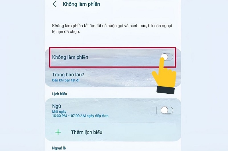 Kéo thanh trượt ở tính năng Không làm phiền sang phía bên phải