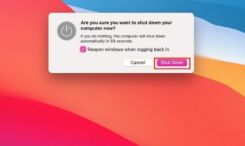 Nhấn nút Shut Down