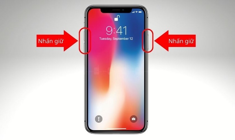 Nhấn giữ đồng thời nút nguồn và nút tăng giảm âm lượng