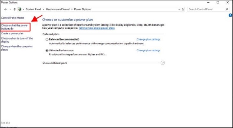 Chọn Choose what the power buttons do