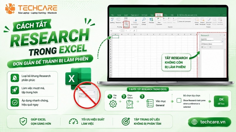 Cách tắt Research trong Excel đơn giản để tránh bị làm phiền