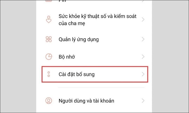Chọn vào mục Cài đặt bổ sung