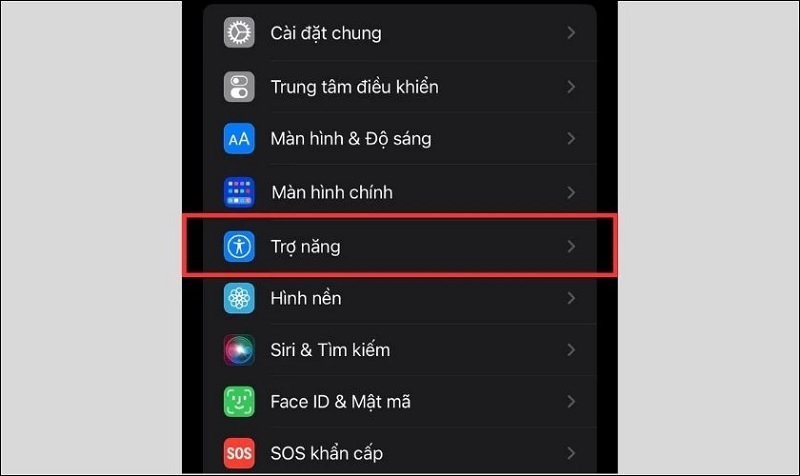 Chọn vào mục Trợ năng
