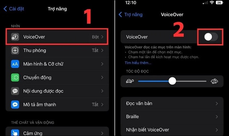 Chọn vào VoiceOver