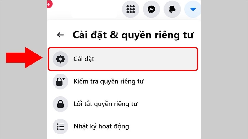 Chọn vào mục Cài đặt Chọn vào mục Cài đặt