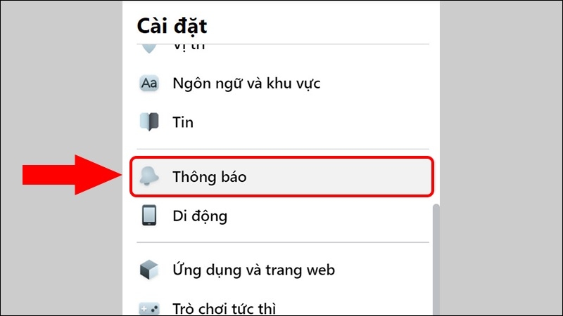 Ở danh sách bên trái, chọn vào mục Thông báo Ở danh sách bên trái, chọn vào mục Thông báo