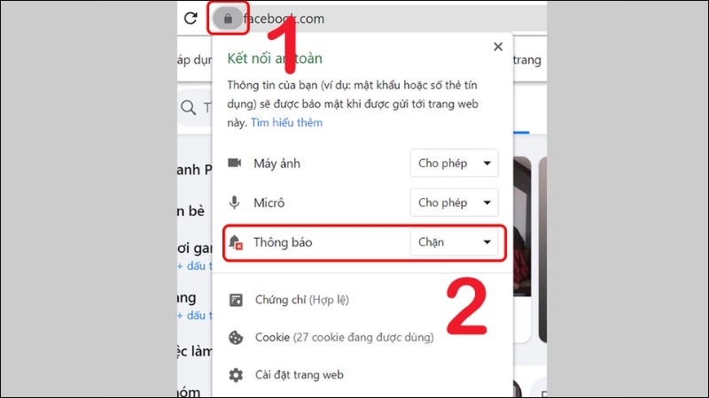 Bấm biểu tượng bên trái thanh địa chỉ rồi chọn Cài đặt trang web Bấm biểu tượng bên trái thanh địa chỉ rồi chọn Cài đặt trang web