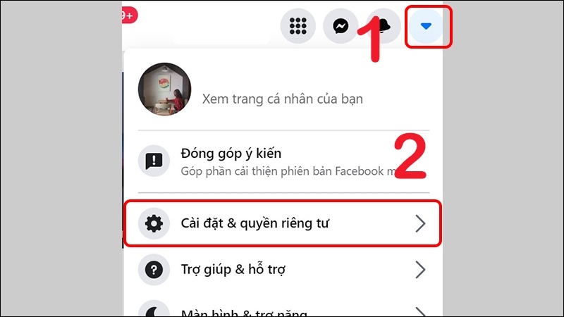 Nhấn vào ảnh đại diện ở góc trên bên phải Nhấn vào ảnh đại diện ở góc trên bên phải